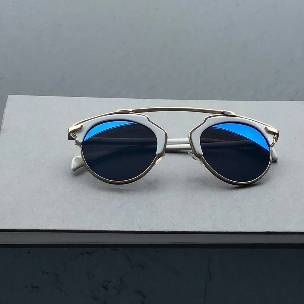 Steampunk Funky Sunglasses Blue Mirrored Lenses with White Frame Unisex - Picture 2 of 8